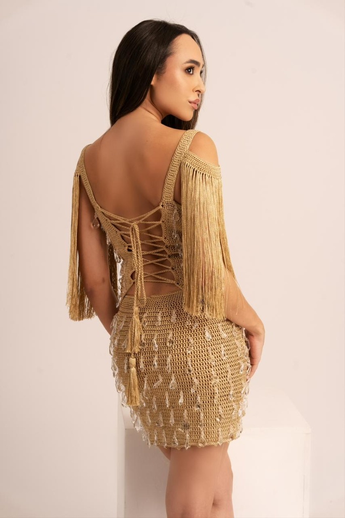 Conjunto Cropped e Saia de Crochet Cristais Fio de Seda CJ1